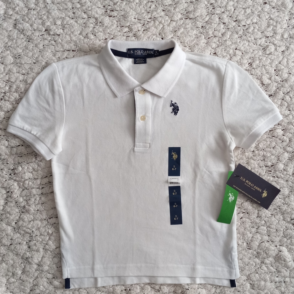 U.S. Polo Assn. White And Blue Polo Shirt Size S 6-7. NWT
